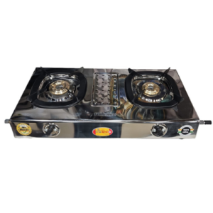 Double Burner Stailness Jointless mini Body, Brass Top with Matchless Pan Support