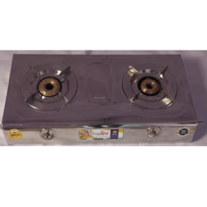 Double Burner Gas Stove, Brass Top, SS Round Pan Support