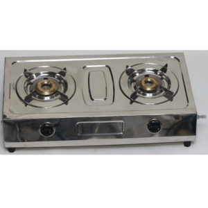 Double Burner Gas Stove, Brass Top, SS Round Pan Support
