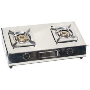 Double Burner Jointless Gas Stove, Brass Top, SS Square Pan Support