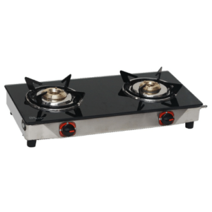Double Burner Glass Top Nano, Brass Burner, SS Mirror Body