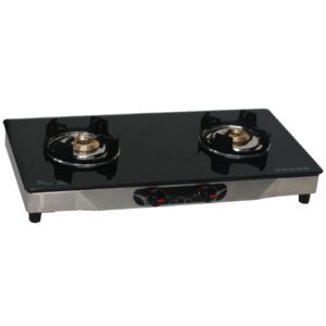Double Burner Glass Top, Brass Burner, SS Mirror Body, Lotus Pan Support