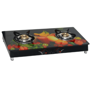 Double Burner Glass Top, Brass Burner, Powder Coated Body