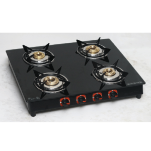 Four Burner Glass Top, Brass Burner, Powder Coated Body