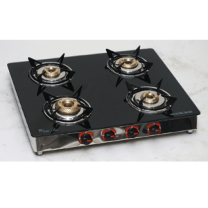Four Burner Glass Top, Brass Burner, SS Mirror Body