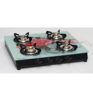 Four Burner Digital Glass Top, Brass Burner, Powder Coated Body